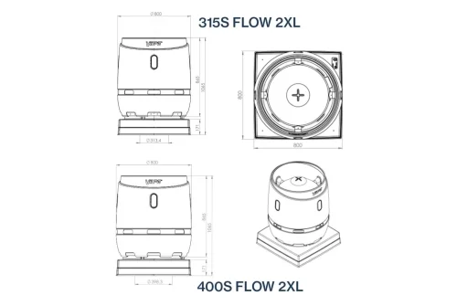Выход вентиляционный Vilpe Flow 315S 2XL с основанием 724x724 черный