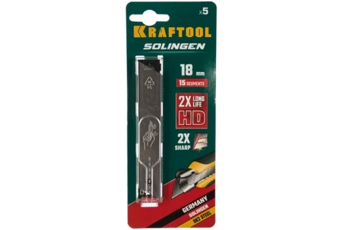 Лезвие Solingen сменное, Kraftool 09606-TIN-18-S5, сегментиров, нитрид титана, многоуровневая закалка 15 сегментов 18мм 5шт