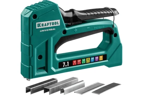 Степлер для скоб Kraftool Universal 7в1 53(6-14мм)/53F(10-14мм)/140(10-14мм)/13(6-14мм)/36(10-14мм)/300(16мм)/500(16мм) (31524)