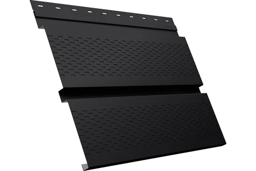 Софит металлический Квадро Брус Grand Line с перфорацией 0,5 PurLite Matt с пленкой RAL 9005 черный