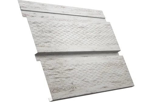 Софит металлический Квадро Брус Grand Line с перфорацией 0,45 Print Elite с пленкой Snow Wood TwinColor