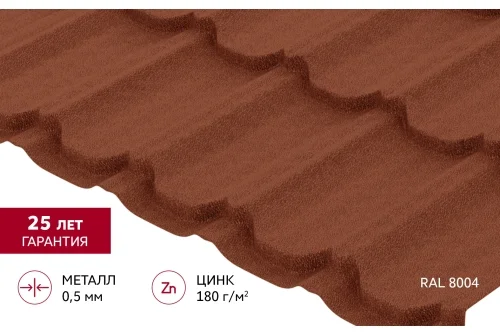 Металлочерепица "Квинта плюс" ("Kvinta plus") 0,5 Satin Matt TX RAL 8004 терракота GrandLine – Столица крыш