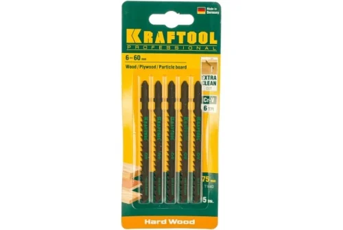 Полотно для электролобзика Kraftool T144D 75х4мм, по дереву, ДВП, ДСП, быстрый рез, Т-хвостовик, Cr-V сталь, 5 шт (159521-4-S5)