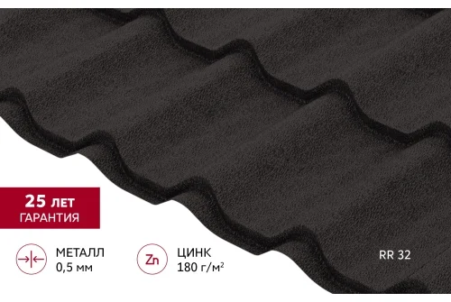 Металлочерепица Классик ("Classic") v01 0,5 Satin Matt TX RR 32 темно-коричневый GrandLine – Столица крыш